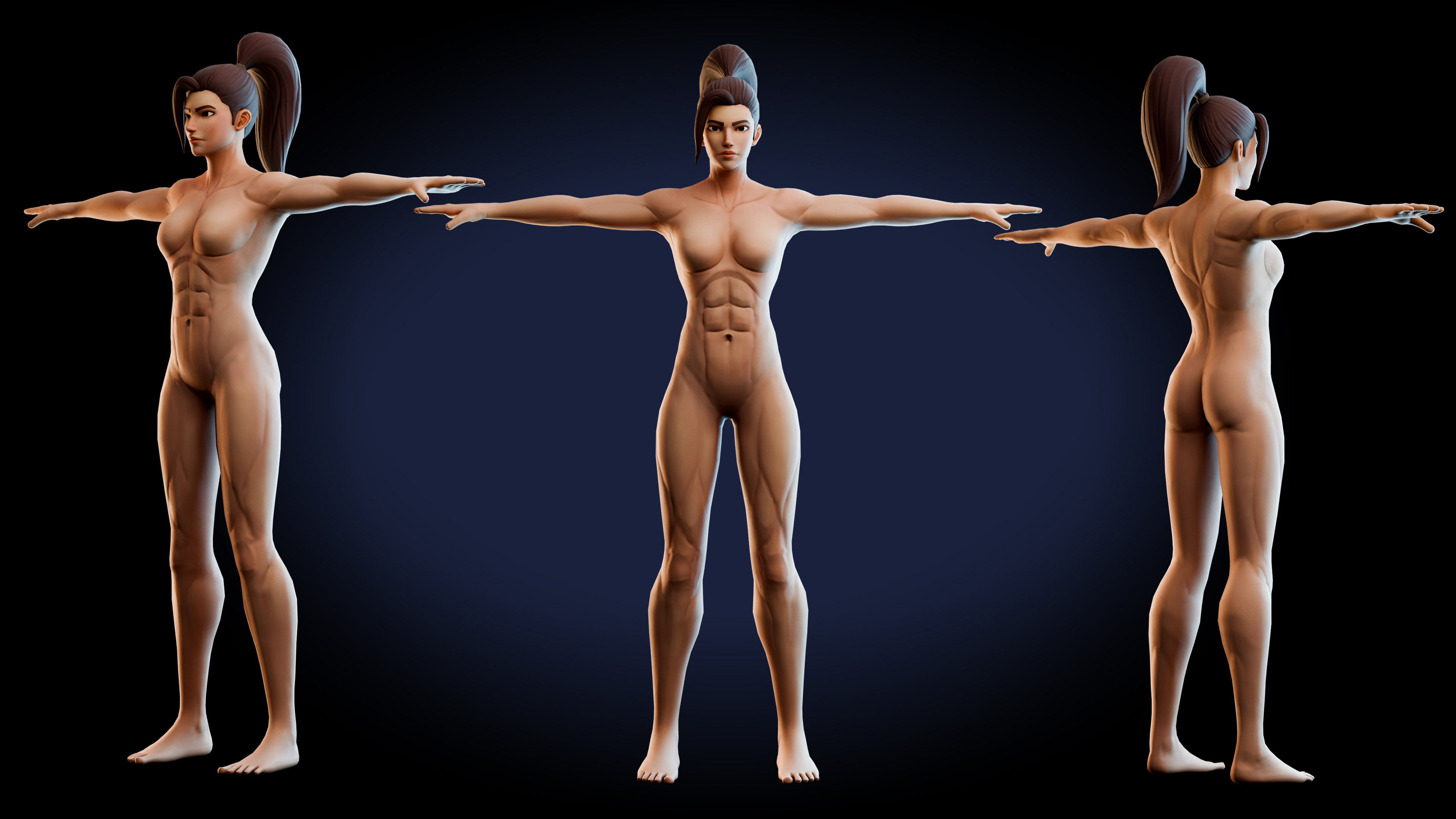 Final REPCLASH female player model shown from three angles